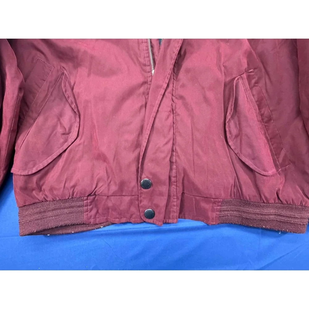 Vintage‎ Eddie Bauer Quilted Barn Jacket Acrylic Trim Leather Collar Red LG
